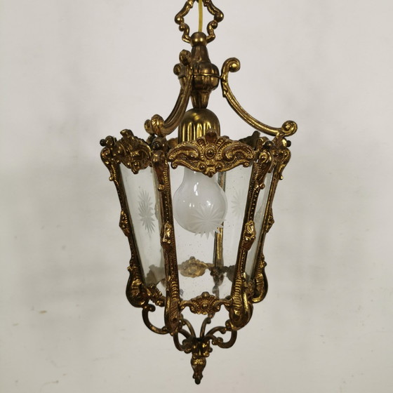 Image 1 of Vintage Franse Bronzen Lantaarnlamp, Hanglamp, Lamp