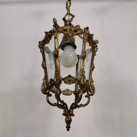 Image 1 of Vintage Franse Bronzen Lantaarnlamp, Hanglamp, Lamp