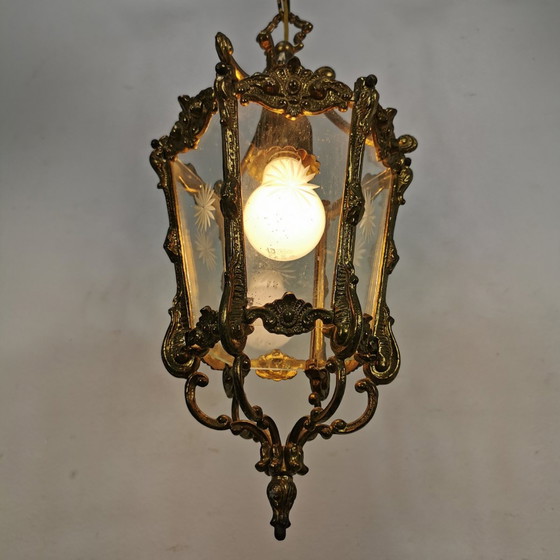 Image 1 of Vintage Franse Bronzen Lantaarnlamp, Hanglamp, Lamp