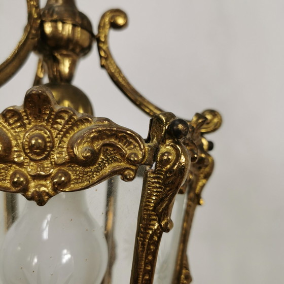 Image 1 of Vintage Franse Bronzen Lantaarnlamp, Hanglamp, Lamp