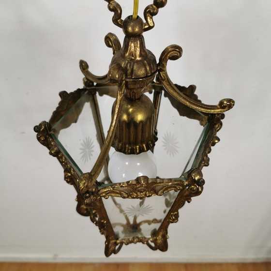 Image 1 of Vintage Franse Bronzen Lantaarnlamp, Hanglamp, Lamp