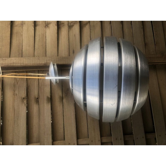 Image 1 of Vintage gepolijst stalen hanglamp met cilindrische bol, 1970