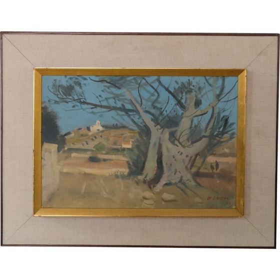 Image 1 of Vintage landschap olieverf op paneel door Ove Olson, jaren 1960