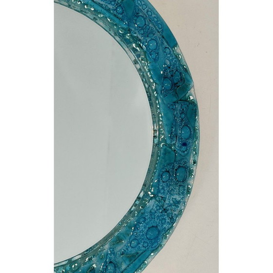 Image 1 of Ronde vintage spiegel in blauwachtig glas