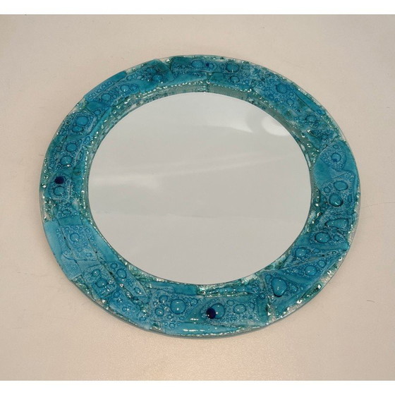 Image 1 of Ronde vintage spiegel in blauwachtig glas