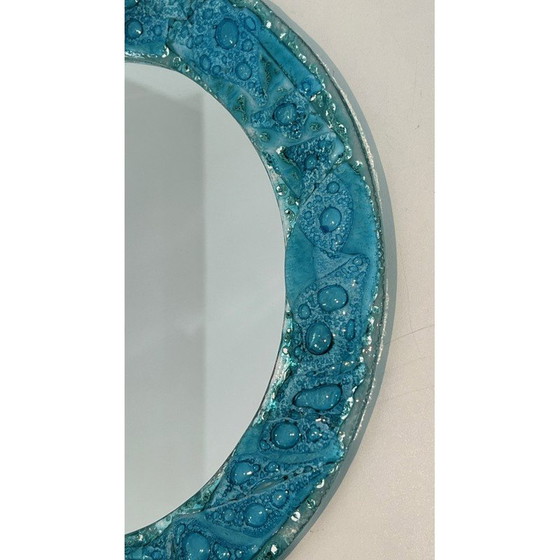 Image 1 of Ronde vintage spiegel in blauwachtig glas
