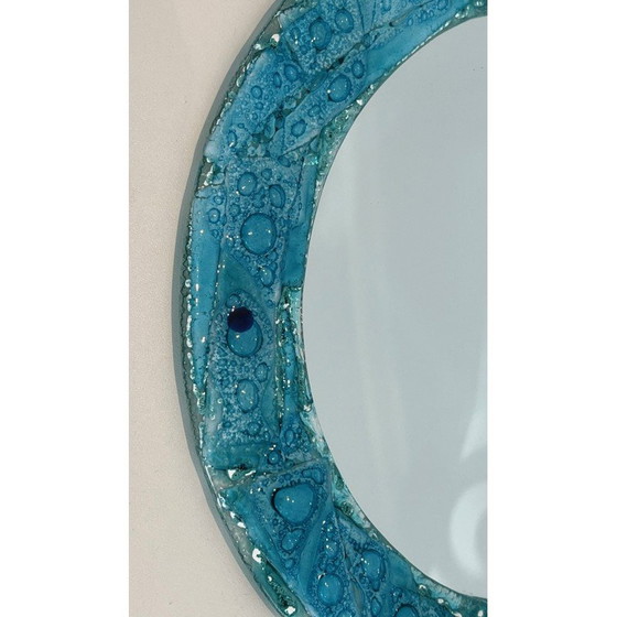 Image 1 of Ronde vintage spiegel in blauwachtig glas