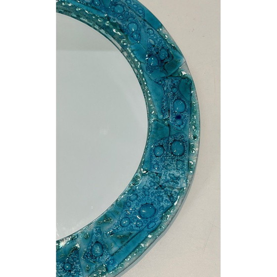 Image 1 of Ronde vintage spiegel in blauwachtig glas