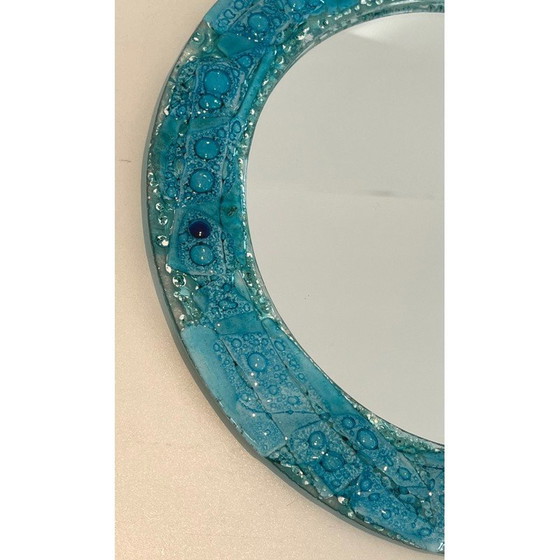 Image 1 of Ronde vintage spiegel in blauwachtig glas