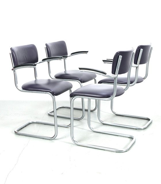 Image 1 of 4x Vintage chromen buisframe stoelen, set