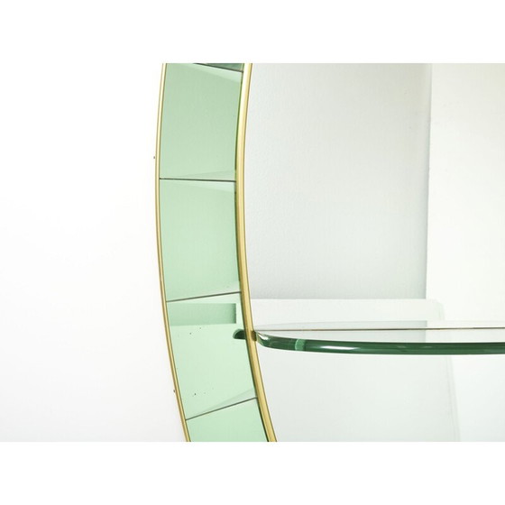 Image 1 of Vintage Italiaanse ovale spiegel in messing en groen kristal van Cristal Arte, 1950
