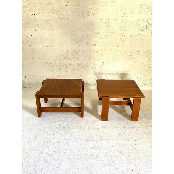 Image 1 of Paar vintage bijzettafels van massief grenenhout van Charlotte Perriand, jaren 1970