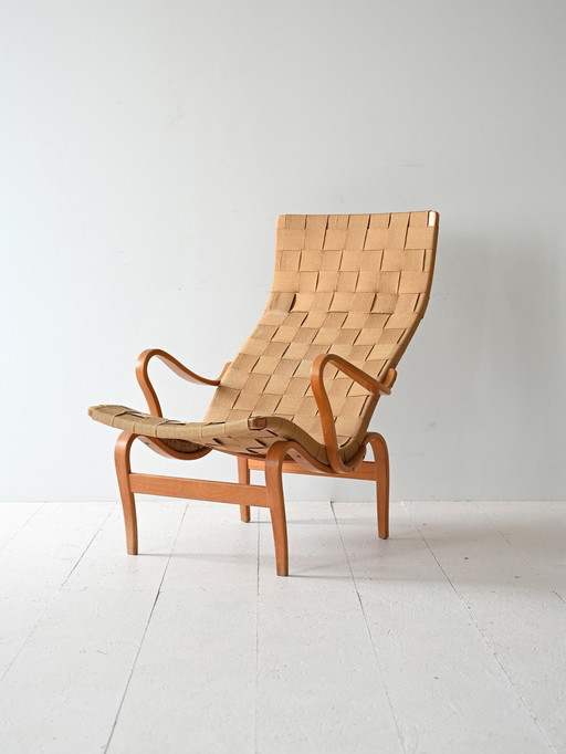 Bruno Mathsson 'Pernilla' fauteuil met bijpassende poef, 1960S Scandinavisch ontwerp