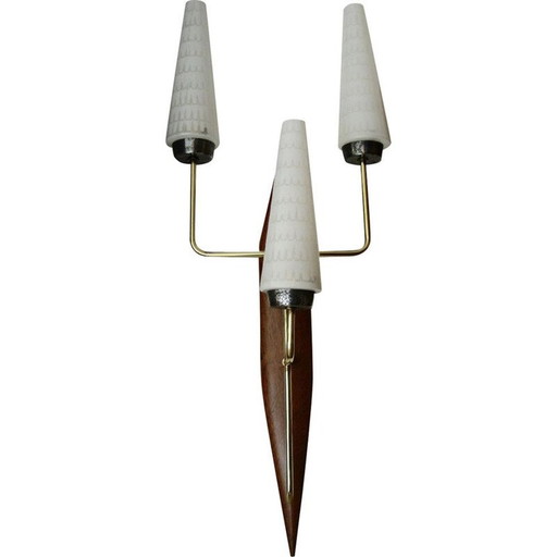 Vintage wandlamp van teakhout en messing, 1950