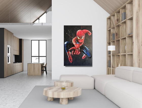 Image 1 of Spyderman Olieverfschilderij Op Linnen Canvas