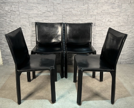 4 X Cassina Cab 412 Zwart Leer