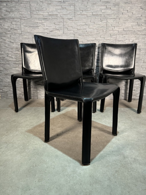 4 X Cassina Cab 412 Zwart Leer