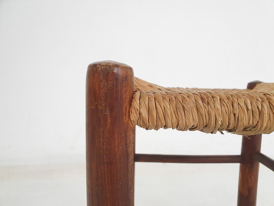 Image 1 of Houten krukje uit Mid Century met rotan zitting