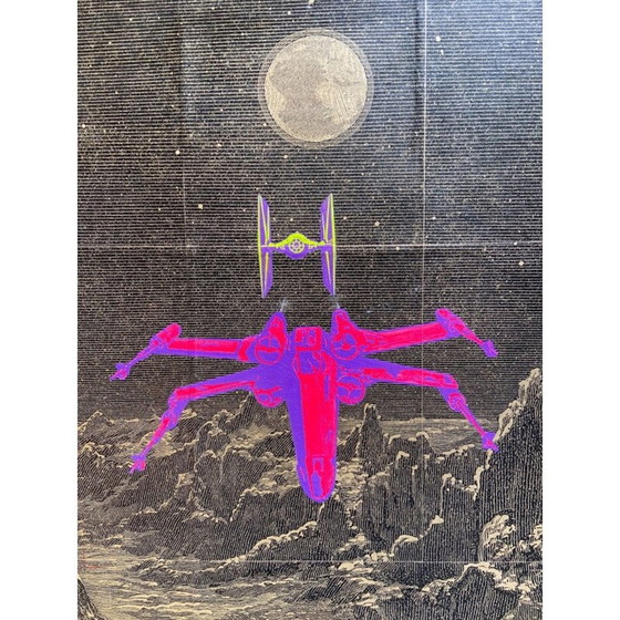 Image 1 of Acryl op vintage doek "Aanval" door Edmond Li Bellefroid, 2015