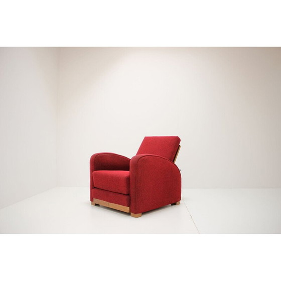 Image 1 of Vintage houten en stoffen fauteuil model H-282 door Jindřich Halabala, Tsjecho-Slowakije 1945