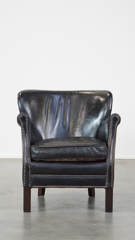 Image 1 of Zwarte Fauteuil Met Omkeerbaar Kelim Zitkussen