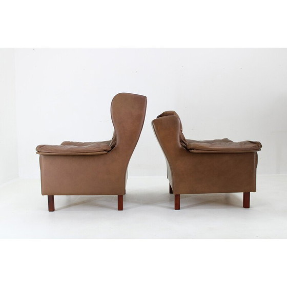 Image 1 of Paar vintage bruin leren fauteuils, Denemarken 1970