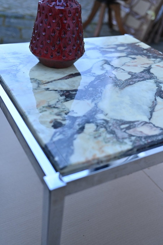 Image 1 of 70s vintage marmeren chromen salontafel