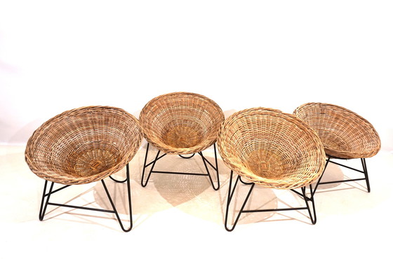 Image 1 of Set van 4 rotan pod stoelen 60