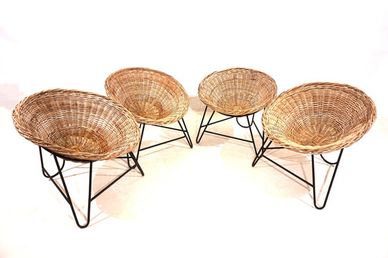 Image 1 of Set van 4 rotan pod stoelen 60