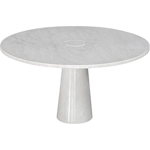 Vintage Eros ronde eettafel in wit Carrara marmer van Angelo Mangiarotti, Italië 1970