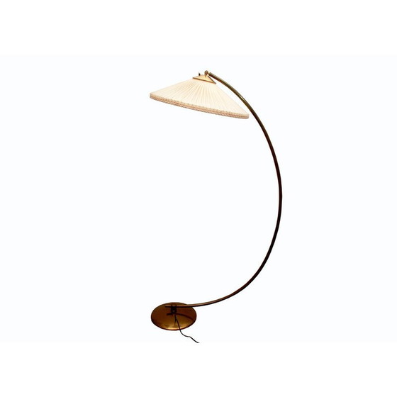 Image 1 of Vintage vloerlamp in messing met pliseé lampenkap, jaren 1950