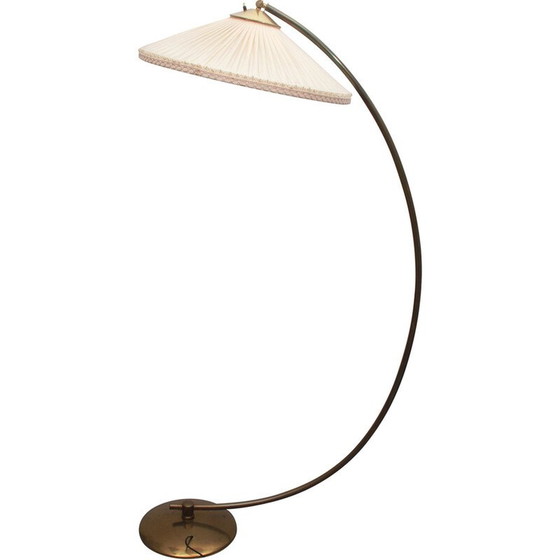 Image 1 of Vintage vloerlamp in messing met pliseé lampenkap, jaren 1950