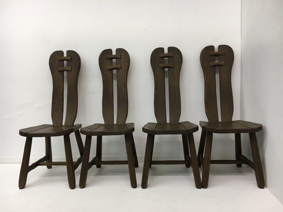 Image 1 of Set van 4 Belgische Brutalistische Eetkamerstoelen van De Puydt, jaren 1970