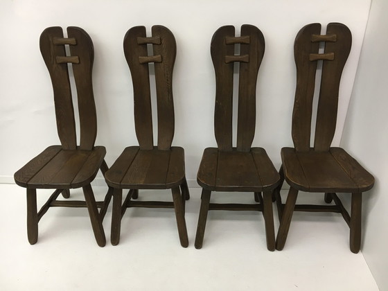 Image 1 of Set van 4 Belgische Brutalistische Eetkamerstoelen van De Puydt, jaren 1970