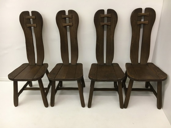 Image 1 of Set van 4 Belgische Brutalistische Eetkamerstoelen van De Puydt, jaren 1970