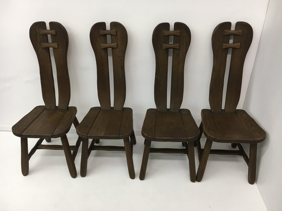 Image 1 of Set van 4 Belgische Brutalistische Eetkamerstoelen van De Puydt, jaren 1970