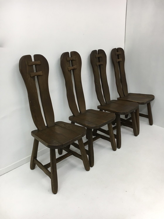 Image 1 of Set van 4 Belgische Brutalistische Eetkamerstoelen van De Puydt, jaren 1970