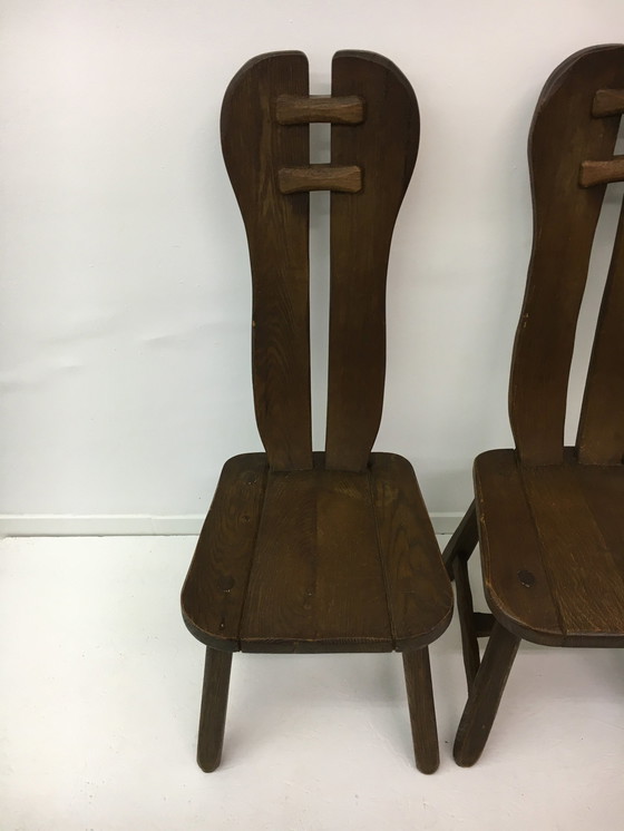 Image 1 of Set van 4 Belgische Brutalistische Eetkamerstoelen van De Puydt, jaren 1970