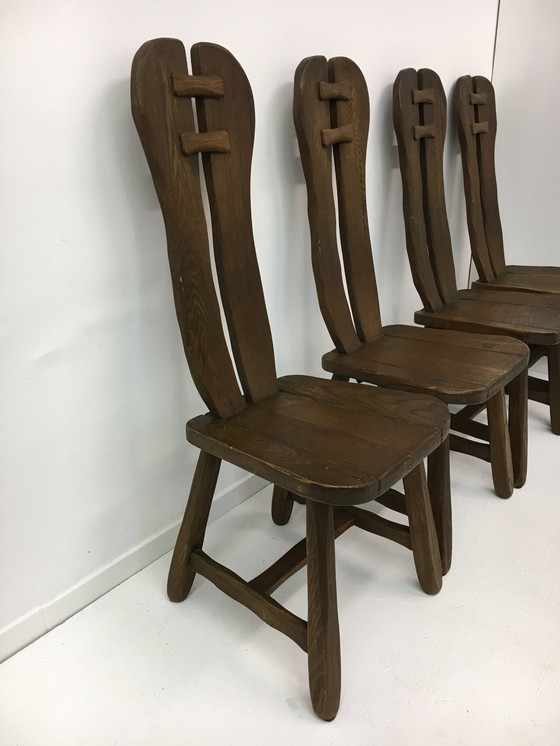 Image 1 of Set van 4 Belgische Brutalistische Eetkamerstoelen van De Puydt, jaren 1970