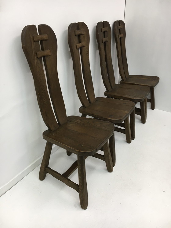 Image 1 of Set van 4 Belgische Brutalistische Eetkamerstoelen van De Puydt, jaren 1970