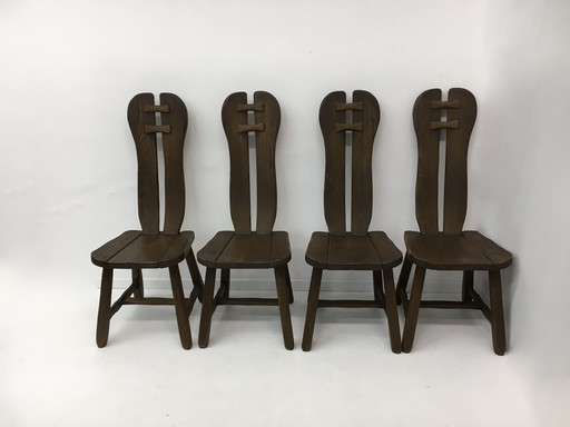 Set van 4 Belgische Brutalistische Eetkamerstoelen van De Puydt, jaren 1970