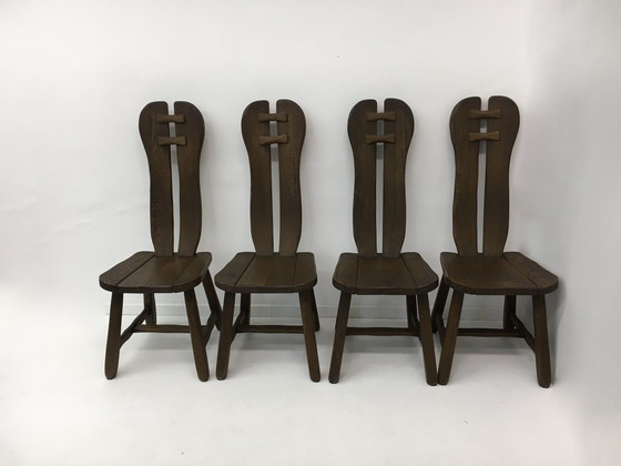 Image 1 of Set van 4 Belgische Brutalistische Eetkamerstoelen van De Puydt, jaren 1970