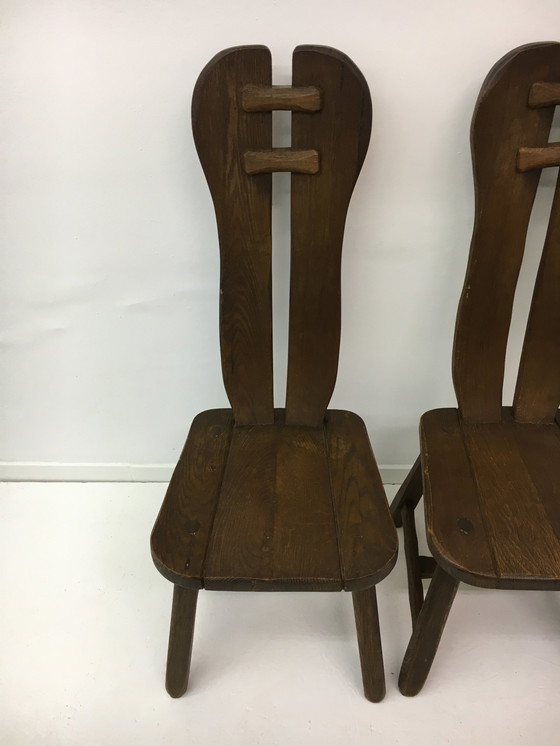 Image 1 of Set van 4 Belgische Brutalistische Eetkamerstoelen van De Puydt, jaren 1970