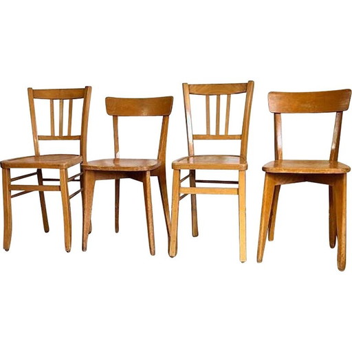 Set van 4 vintage bistrostoelen in honingkleurig blond beukenhout