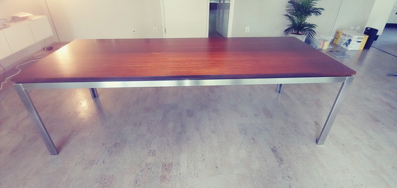 Image 1 of Design eettafel met RVS frame met houten blad