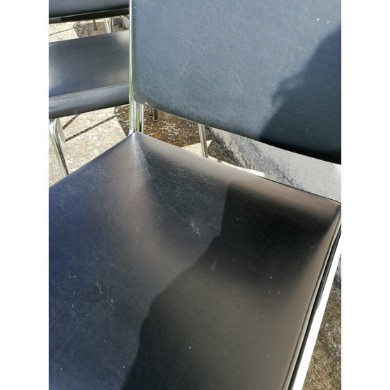 Image 1 of Set van 4 Vintage Chroom en Zwarte Skai Stoelen 1970