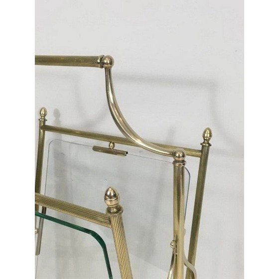 Image 1 of Vintage messing en glazen tijdschriftenrek voor La Maison Jansen, 1940