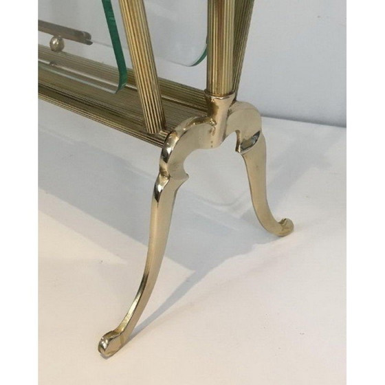 Image 1 of Vintage messing en glazen tijdschriftenrek voor La Maison Jansen, 1940