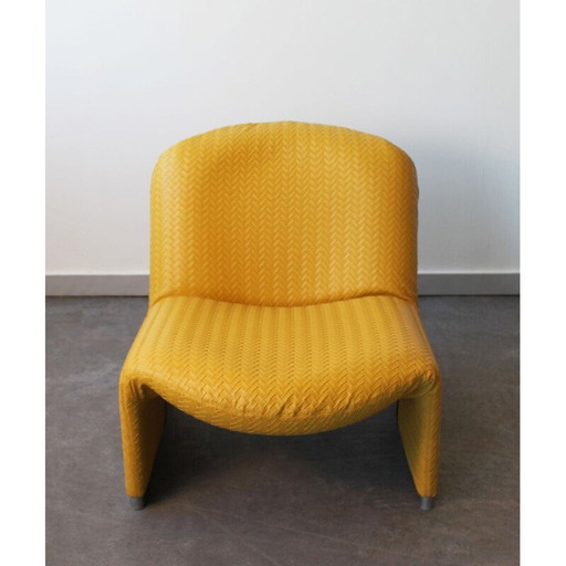 Paar vintage Alky fauteuils in aluminium en geweven geel leer van Giancarlo Piretti voor Castelli, Italië