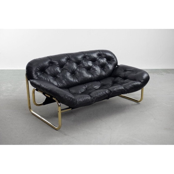 Image 1 of Vintage lederen zwarte sofa van John-Bertil Häggström voor Swed-Form Scandinavië 1970